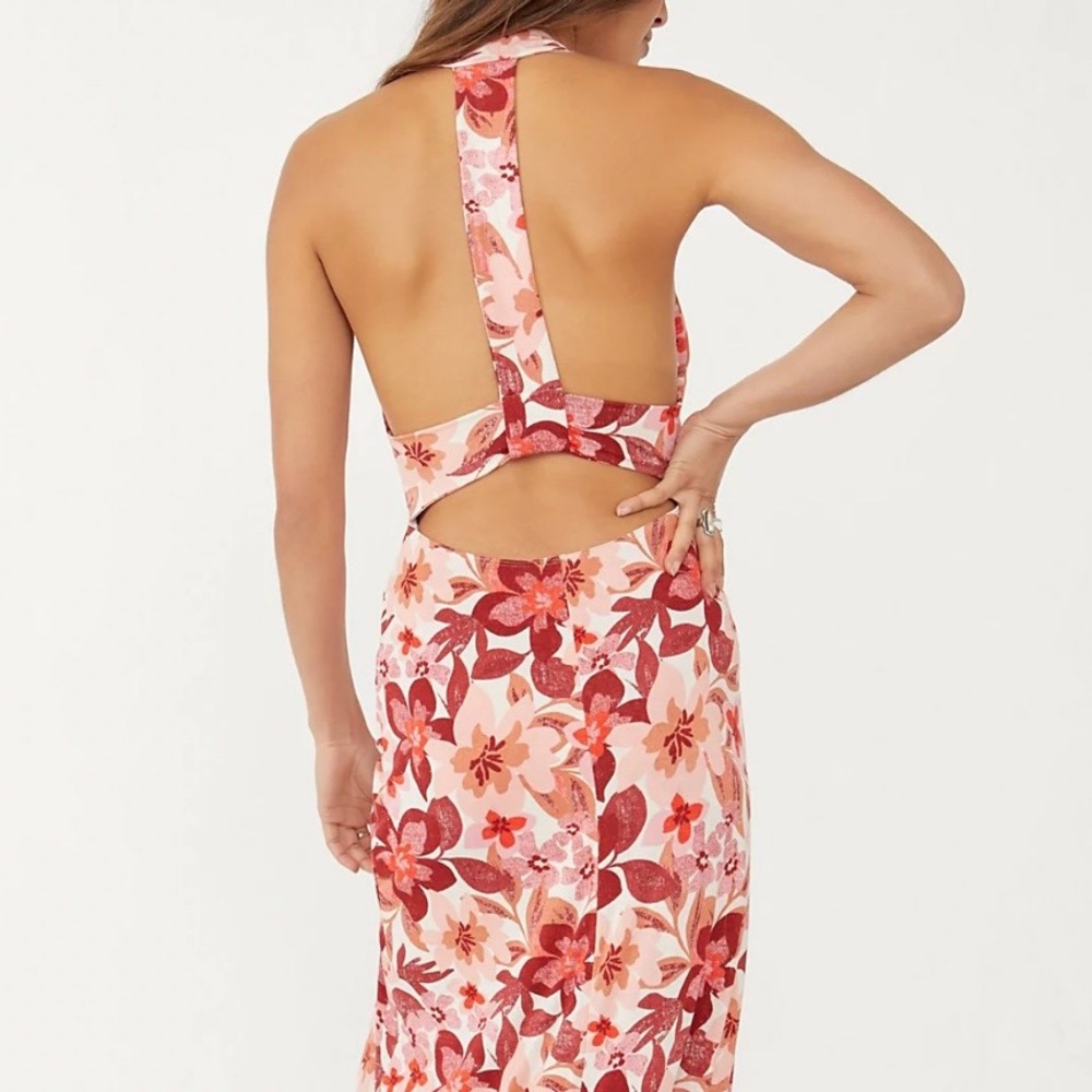 Floral Side-Tie Maxi Dress - Red Pink
